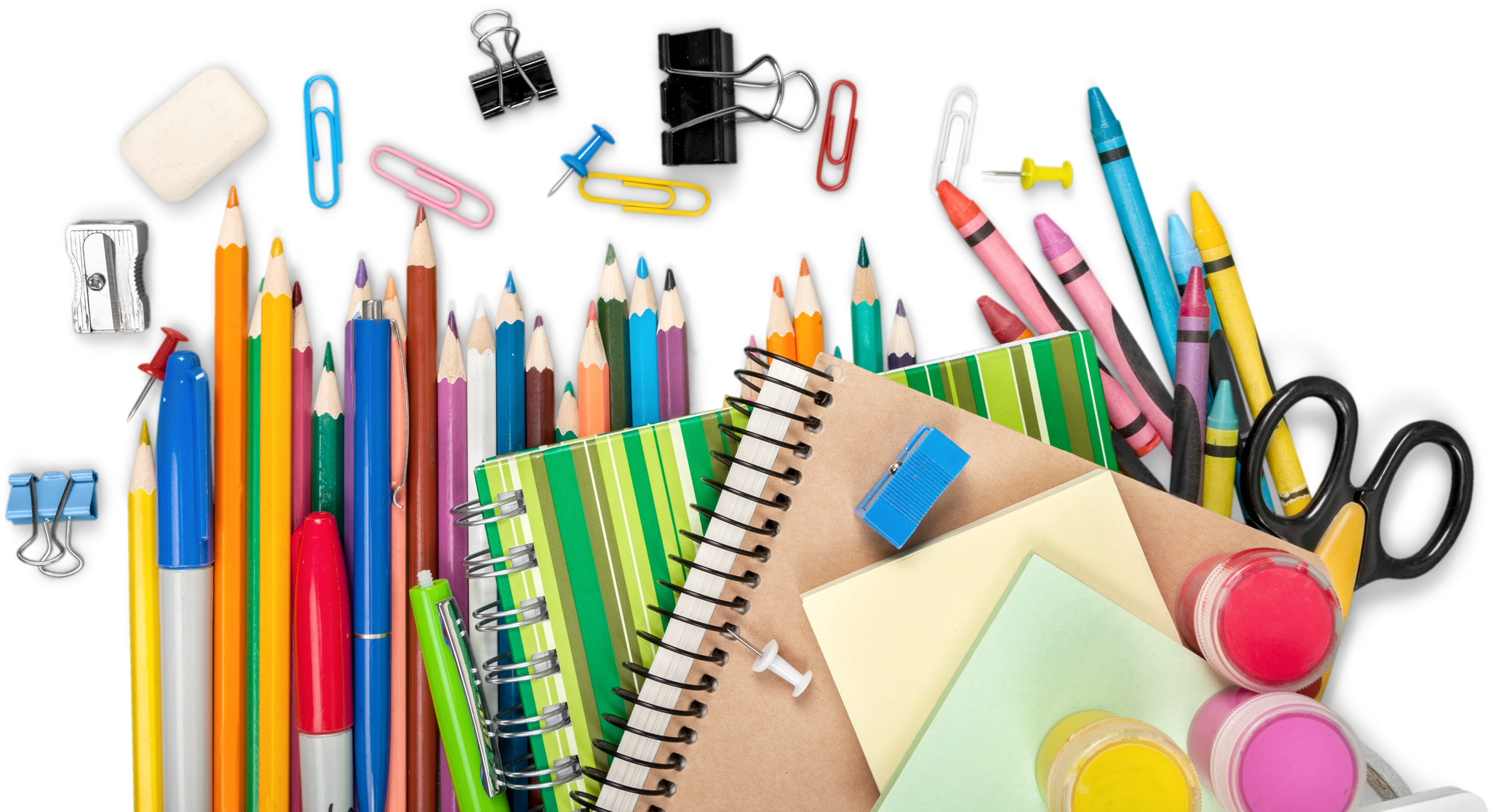 Colorful School Supplies on White Background